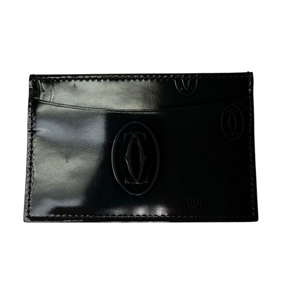 Cartier Black Patent Leather Happy Birthday Card Holder Black